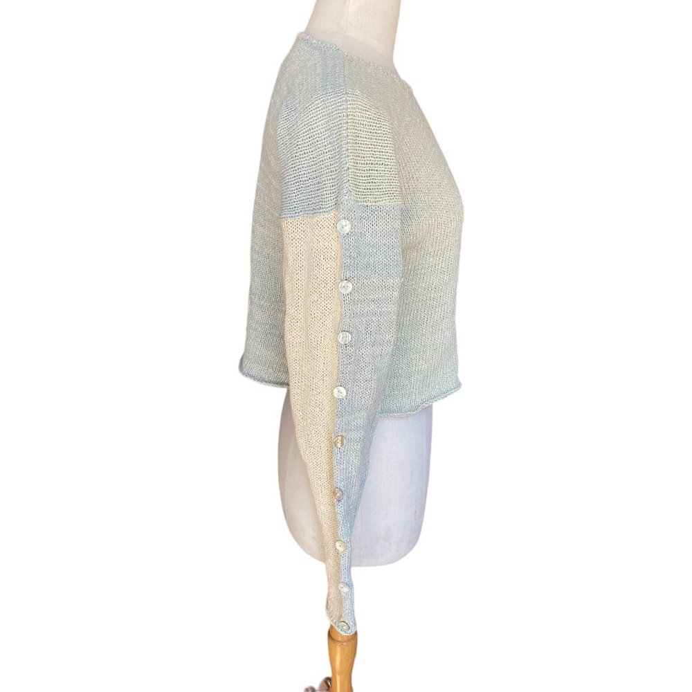 Norma & Hyla Hand Loomed In USA Colorblock Cropped Sweater Artisan Neutral-S